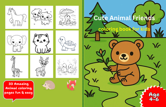Cute Animal Friends - Printable Coloring Book for Kids ( Age 4-6)